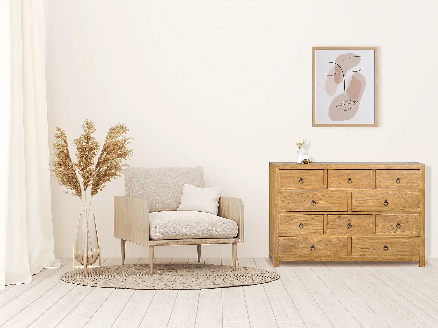 Commode 10 tiroirs - Bois de mindi - Naturel - PILABO