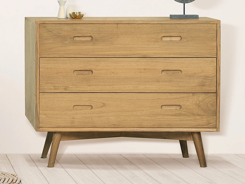 Komoda z 3 szufladami - Drewno mindi - Naturalny - PONIDA