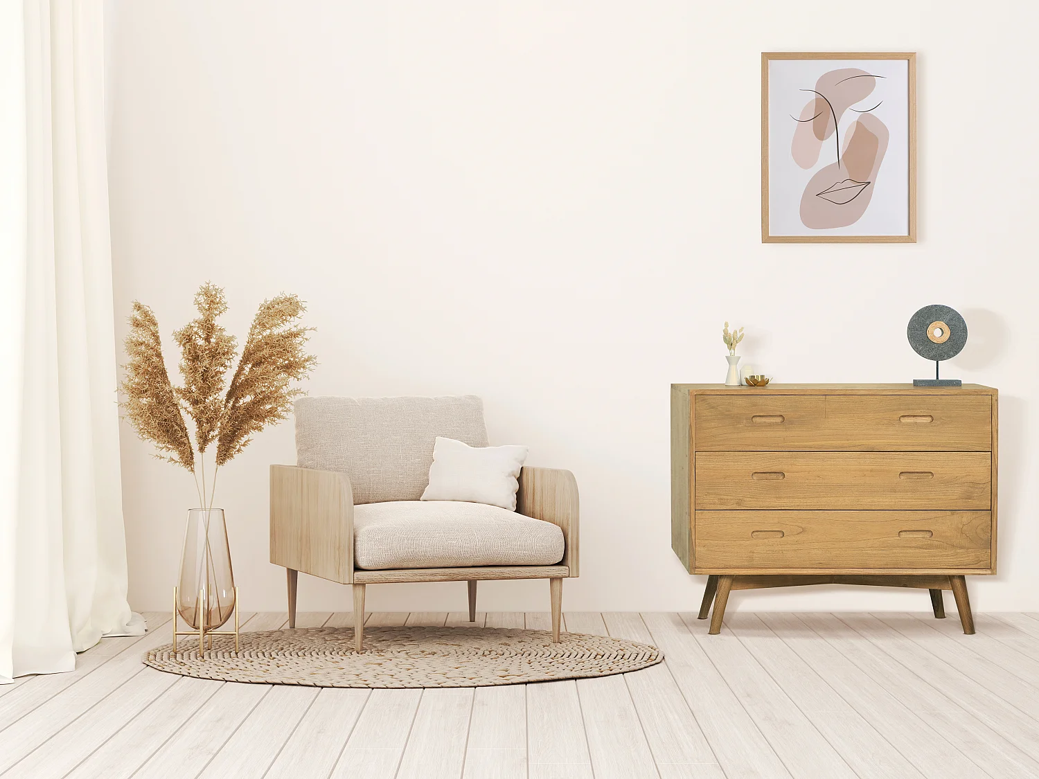 Commode 3 tiroirs - Bois de mindi - Naturel - PONIDA