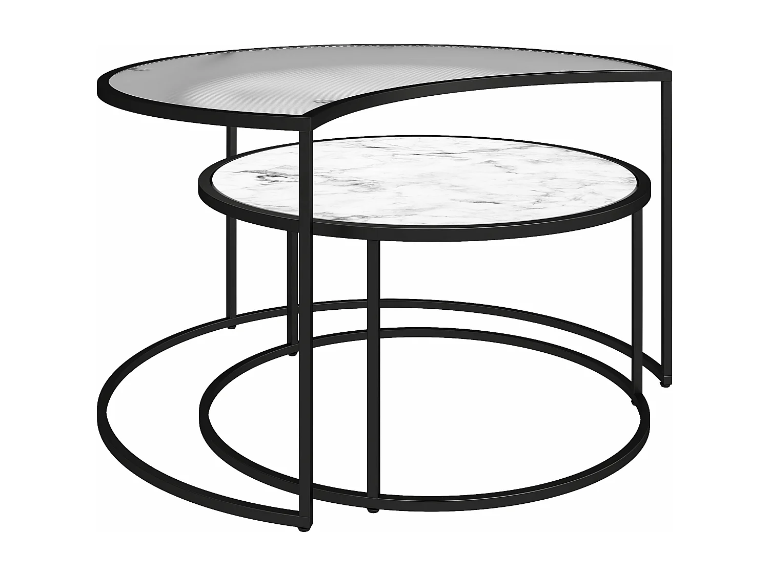 Moon Phases|Tables gigognes avec plateau en verre/effet marbre blanc