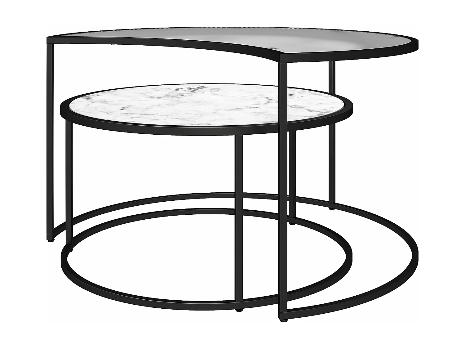 Moon Phases|Tables gigognes avec plateau en verre/effet marbre blanc