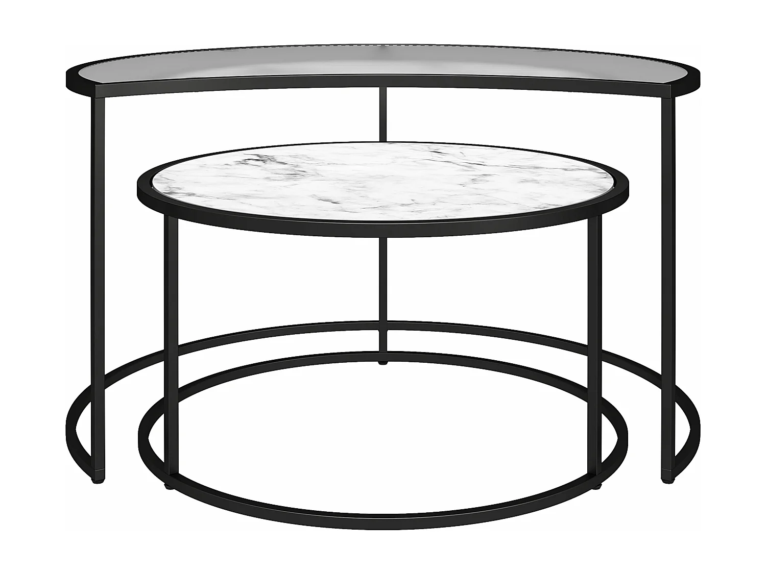 Moon Phases|Tables gigognes avec plateau en verre/effet marbre blanc