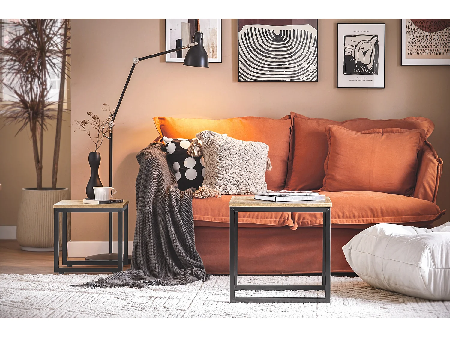 Set de 2 Mesas Auxiliares Mesa Nido de Salón Mesitas de Madera y Metal FBT42-N SoBuy ES