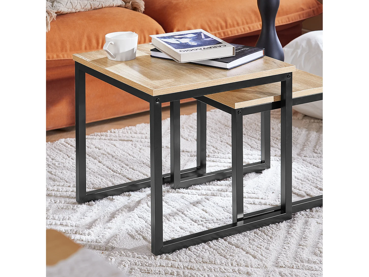 Set de 2 Mesas Auxiliares Mesa Nido de Salón Mesitas de Madera y Metal FBT42-N SoBuy ES