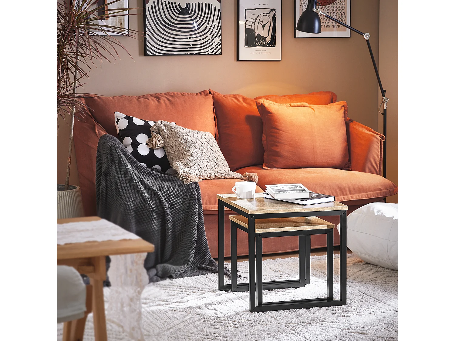 Set de 2 Mesas Auxiliares Mesa Nido de Salón Mesitas de Madera y Metal FBT42-N SoBuy ES