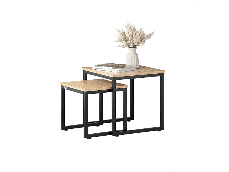 Set de 2 Mesas Auxiliares Mesa Nido de Salón Mesitas de Madera y Metal FBT42-N SoBuy ES
