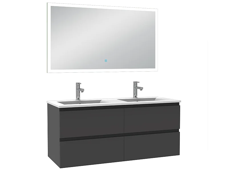 Ensemble meubles salle de bain 3pcs 120cm double vasque + miroir Anthracite, Aica
