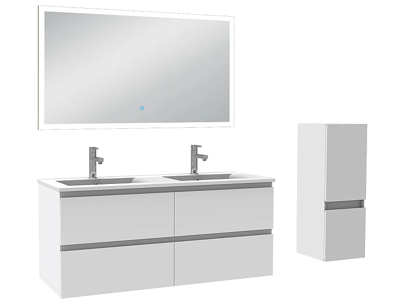 Ensemble meubles Salle de Bain 120cm vasque + colonne + miroir LED Blanc - Aica