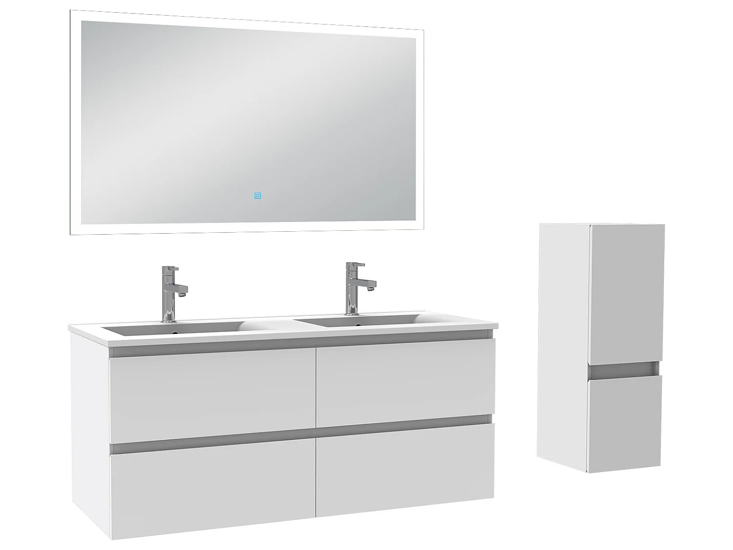 Ensemble meubles Salle de Bain 120cm vasque + colonne + miroir LED Blanc - Aica