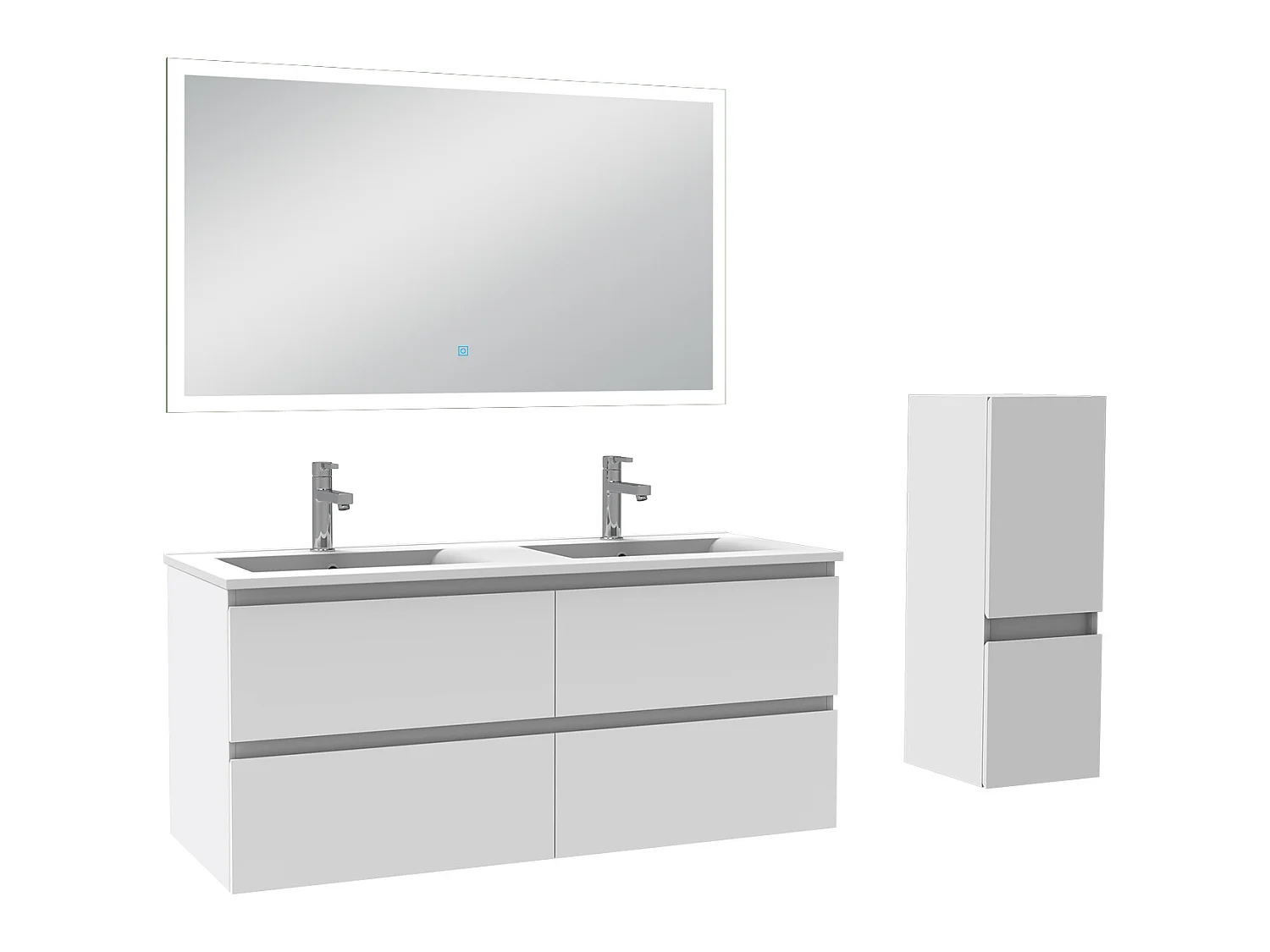 Ensemble meubles Salle de Bain 120cm vasque + colonne + miroir LED Blanc - Aica