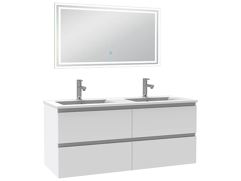 Meubles double vasque l.120 x H.52 x P.46cm, meuble acve miroir Blanc, Aica