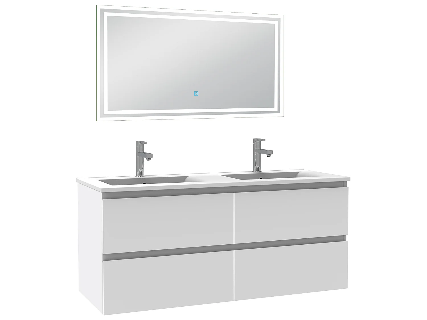 Meubles double vasque l.120 x H.52 x P.46cm, meuble acve miroir Blanc, Aica