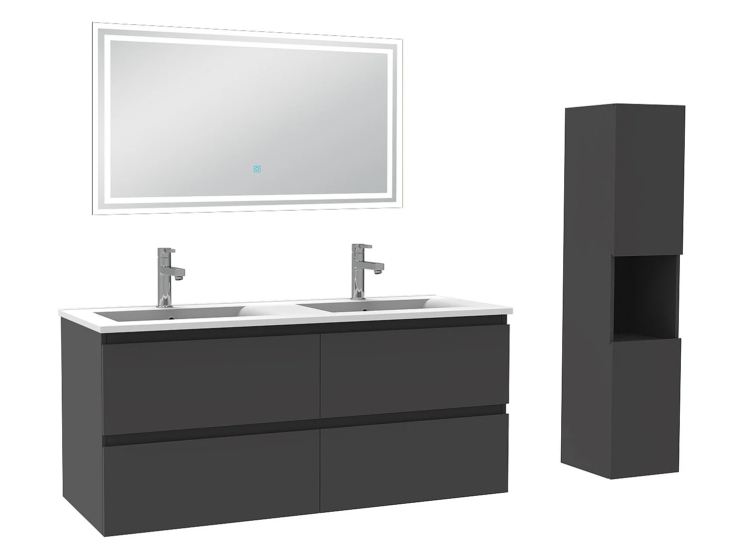 Meubles double vasque l.120 x H.52 x P.46cm, meuble acve colonne + miroir lumineux Anthracite, Aica
