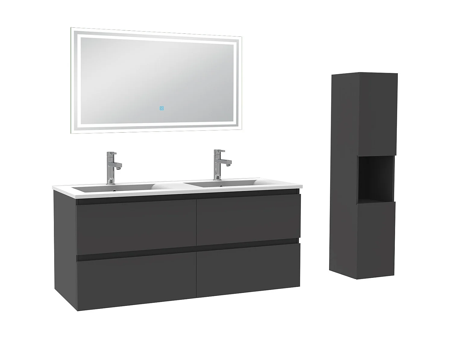Meubles double vasque l.120 x H.52 x P.46cm, meuble acve colonne + miroir lumineux Anthracite, Aica