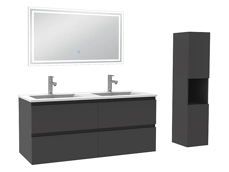 Meubles double vasque l.120 x H.52 x P.46cm, meuble acve colonne + miroir lumineux Anthracite, Aica