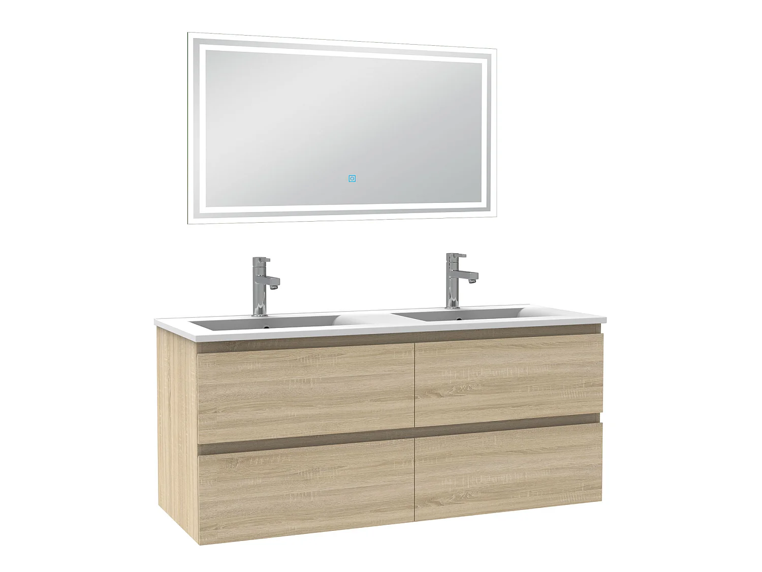 Meubles double vasque l.120 x H.52 x P.46cm, meuble acve miroir Chêne Wotan, Aica