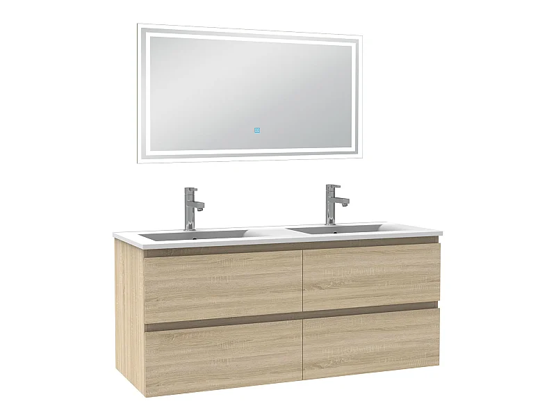 Meubles double vasque l.120 x H.52 x P.46cm, meuble acve miroir Chêne Wotan, Aica
