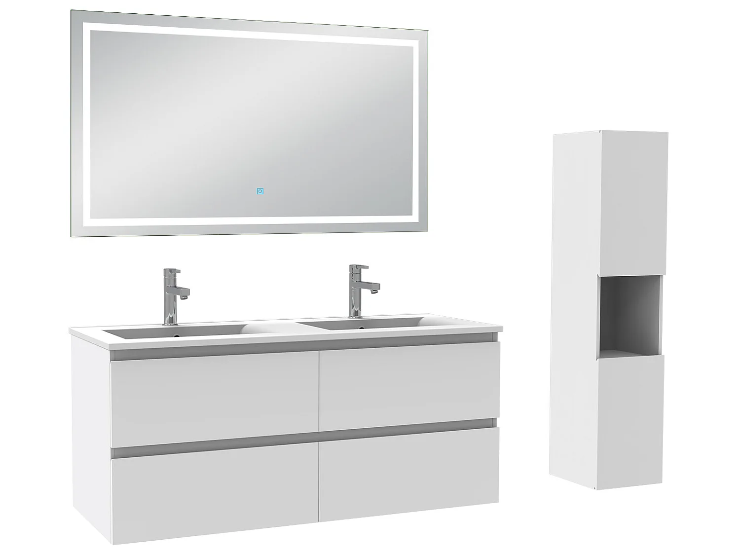 Ensemble meubles double vasque 120cm, colonne + miroir lumineux Blanc - Aica