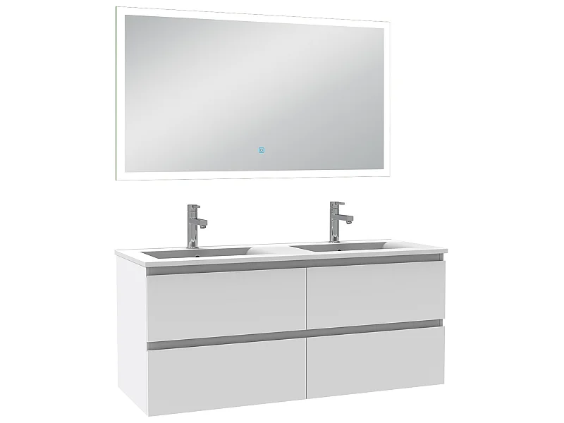 Ensemble meubles salle de bain 3pcs 120cm double vasque + miroir Blanc, Aica