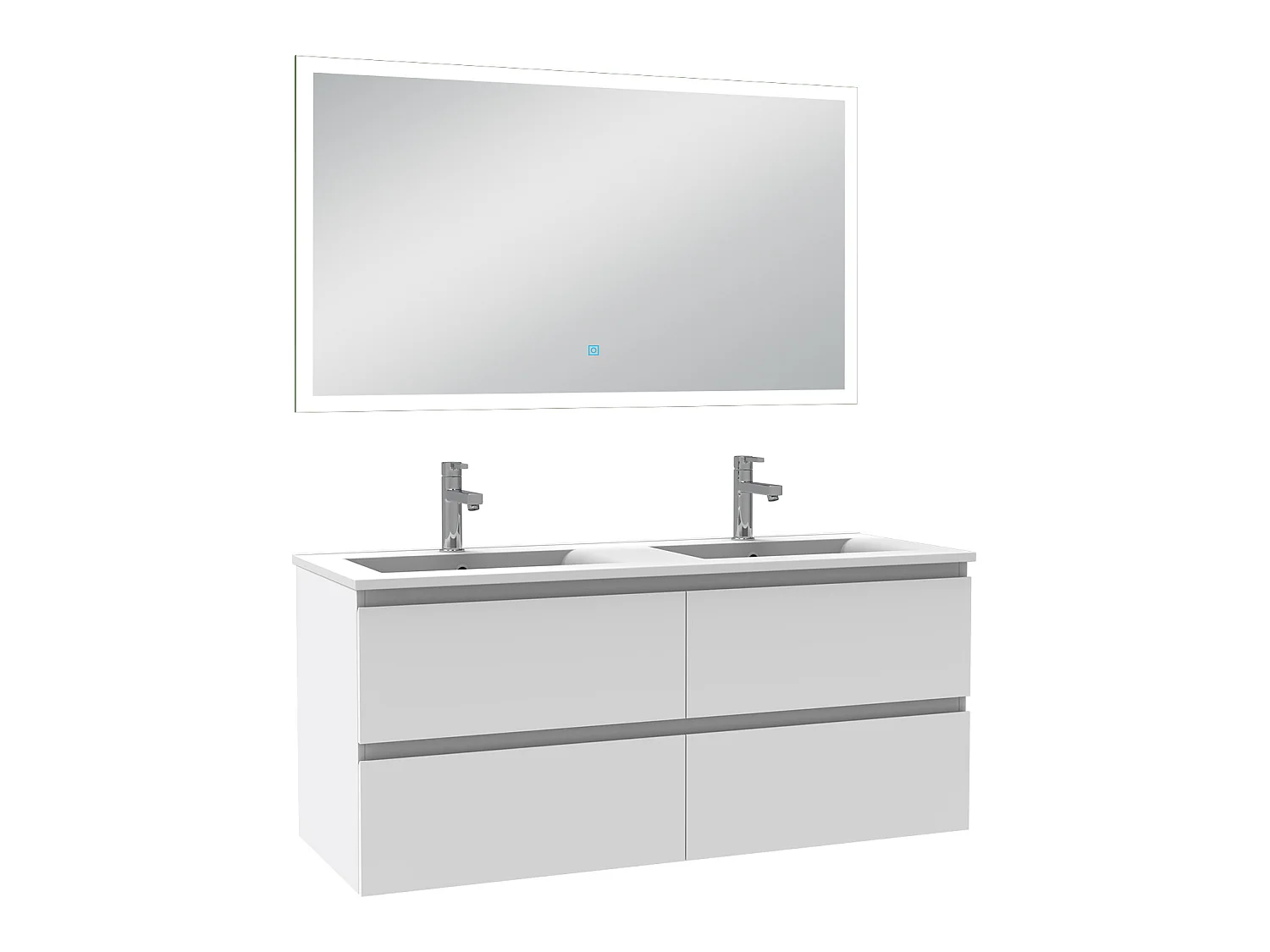 Ensemble meubles salle de bain 3pcs 120cm double vasque + miroir Blanc, Aica