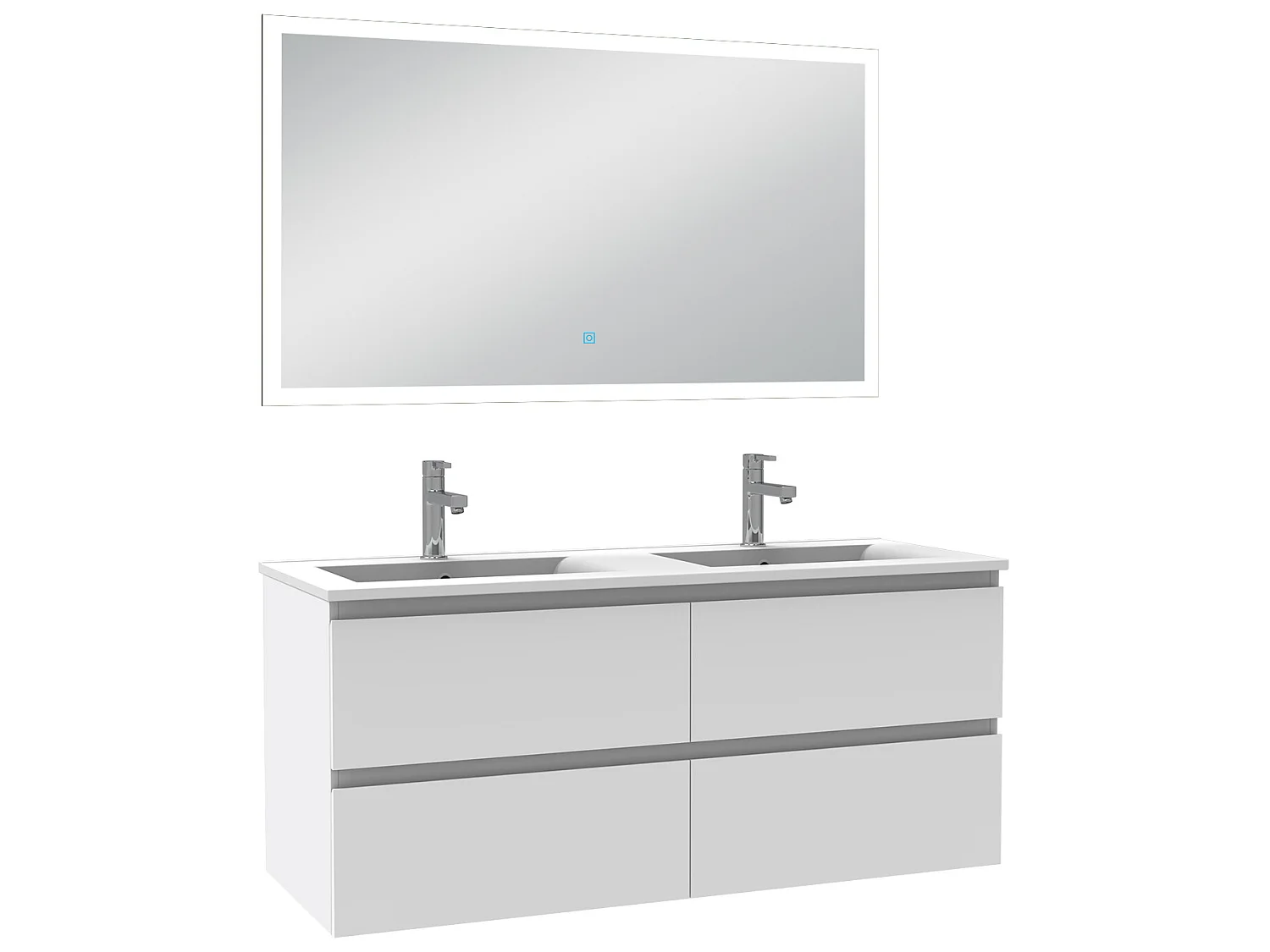 Ensemble meubles salle de bain 3pcs 120cm double vasque + miroir Blanc, Aica