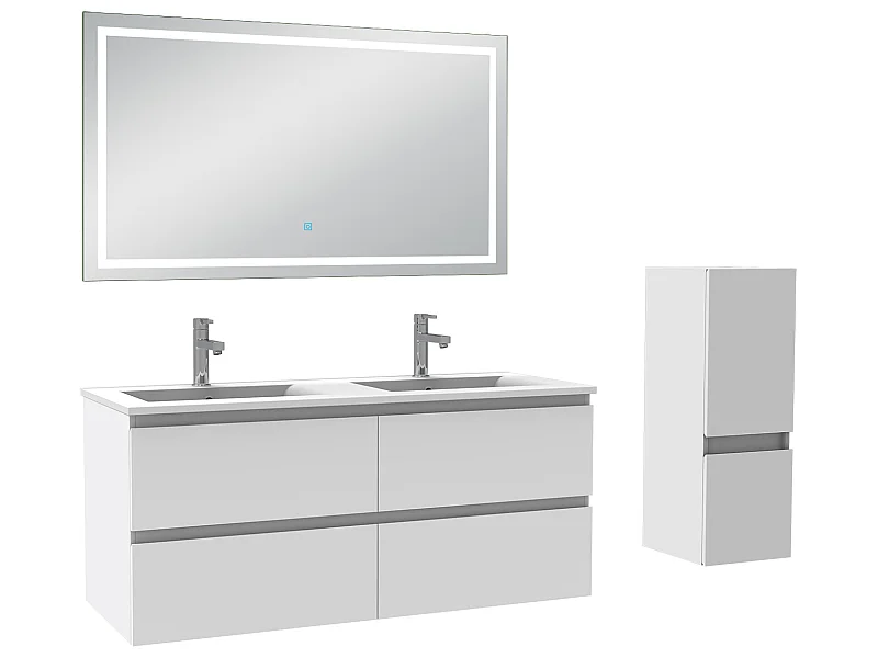 Ensemble meubles Salle de Bain 120cm 4pcs vasque et colonne et miroir LED Blanc - Aica