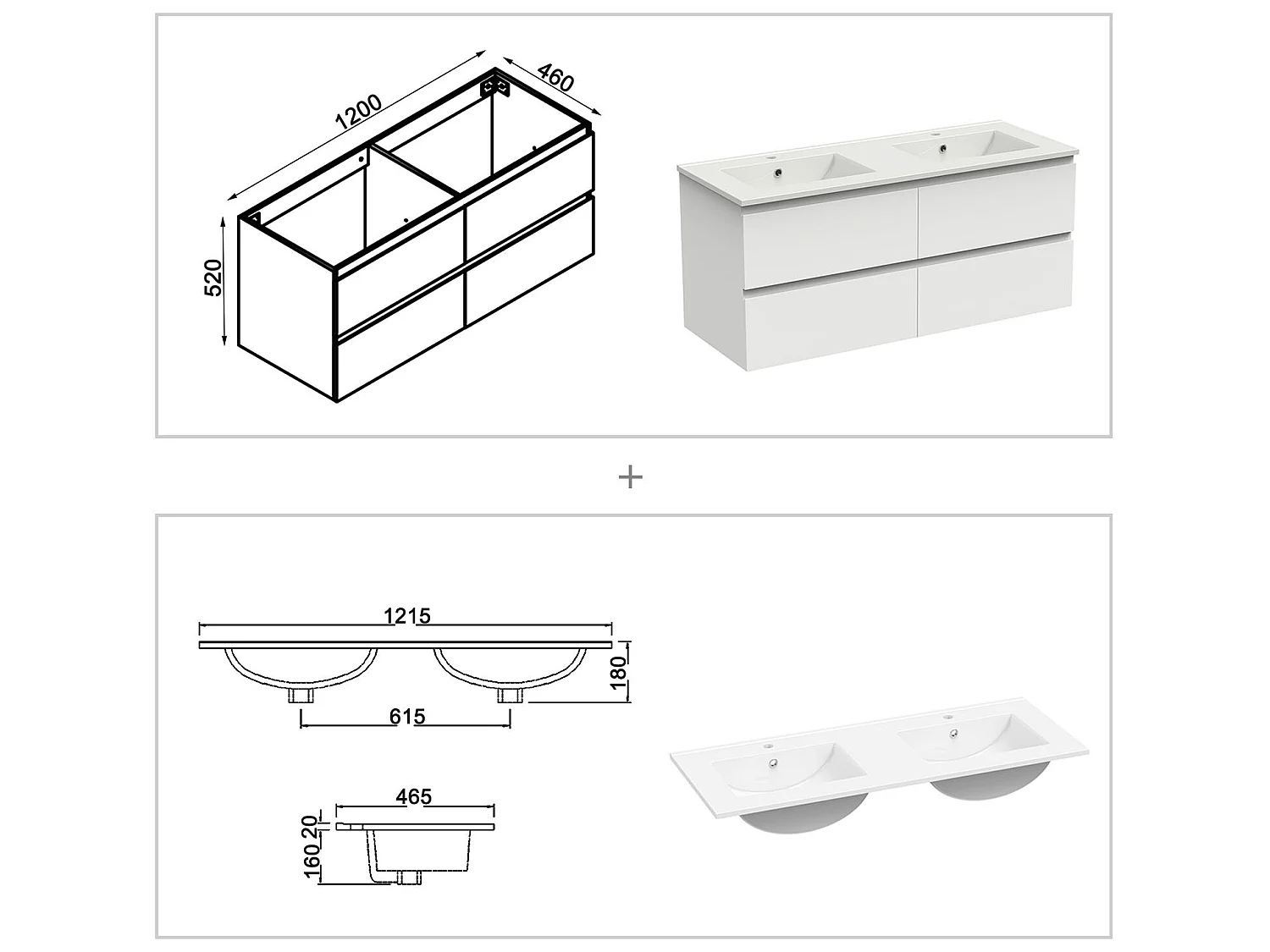 Ensemble meubles Salle de Bain 120cm 4pcs vasque et colonne et miroir LED Blanc - Aica
