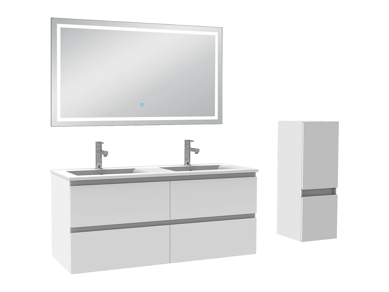 Ensemble meubles Salle de Bain 120cm 4pcs vasque et colonne et miroir LED Blanc - Aica
