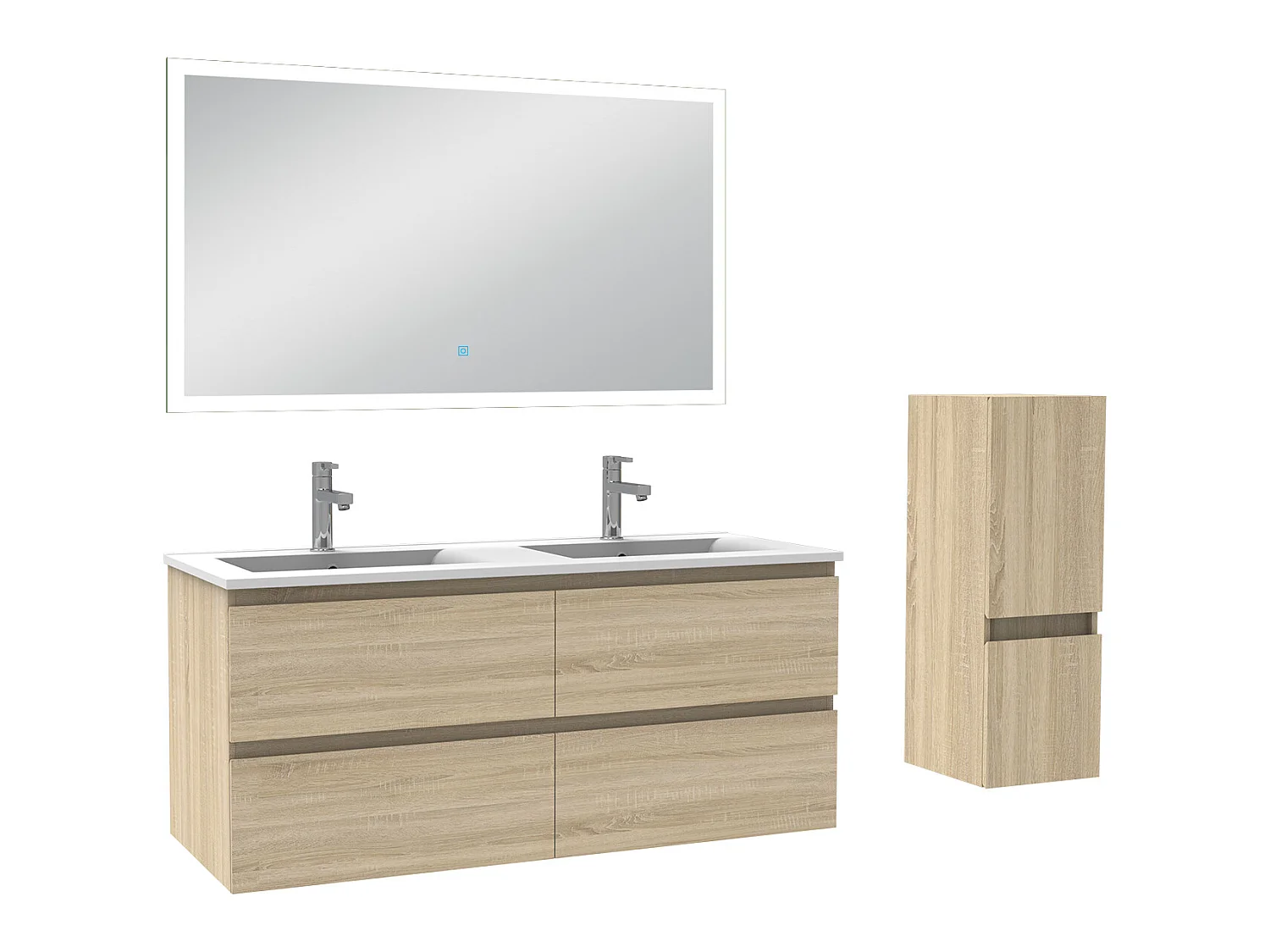 Ensemble meubles Salle de Bain 120cm vasque + colonne + miroir LED Chêne Wotan - Aica