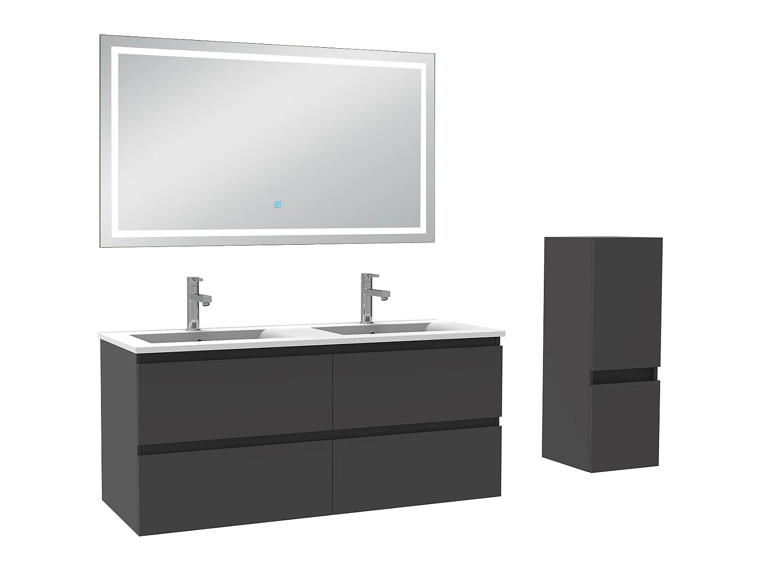 Ensemble meubles Salle de Bain 120cm 4pcs vasque et colonne et miroir LED Anthracite - Aica
