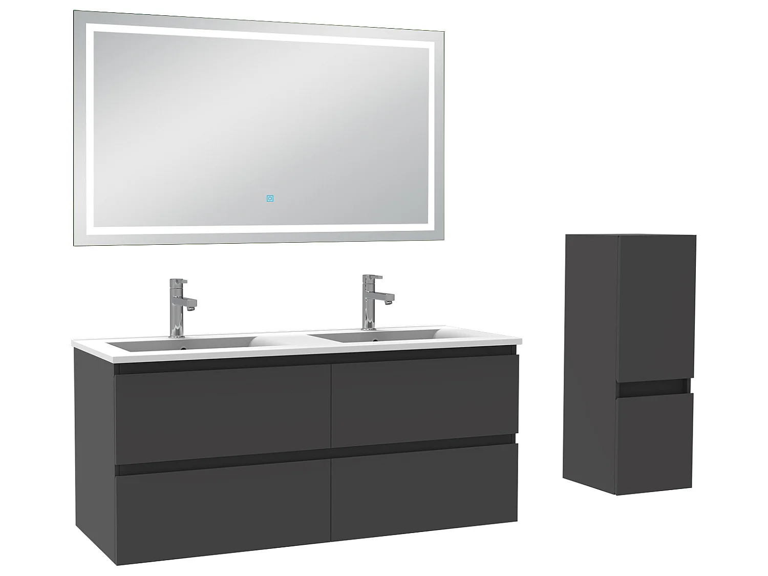 Ensemble meubles Salle de Bain 120cm 4pcs vasque et colonne et miroir LED Anthracite - Aica
