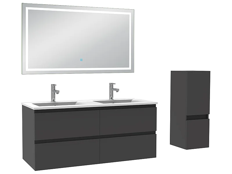 Ensemble meubles Salle de Bain 120cm 4pcs vasque et colonne et miroir LED Anthracite - Aica