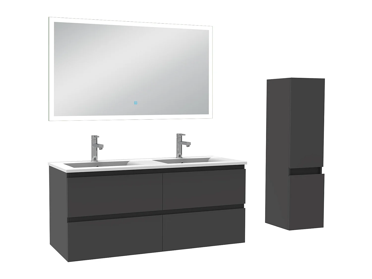 Meuble Salle de Bain 120cm vasque + colonne + miroir lumineux Anthracite - Aica