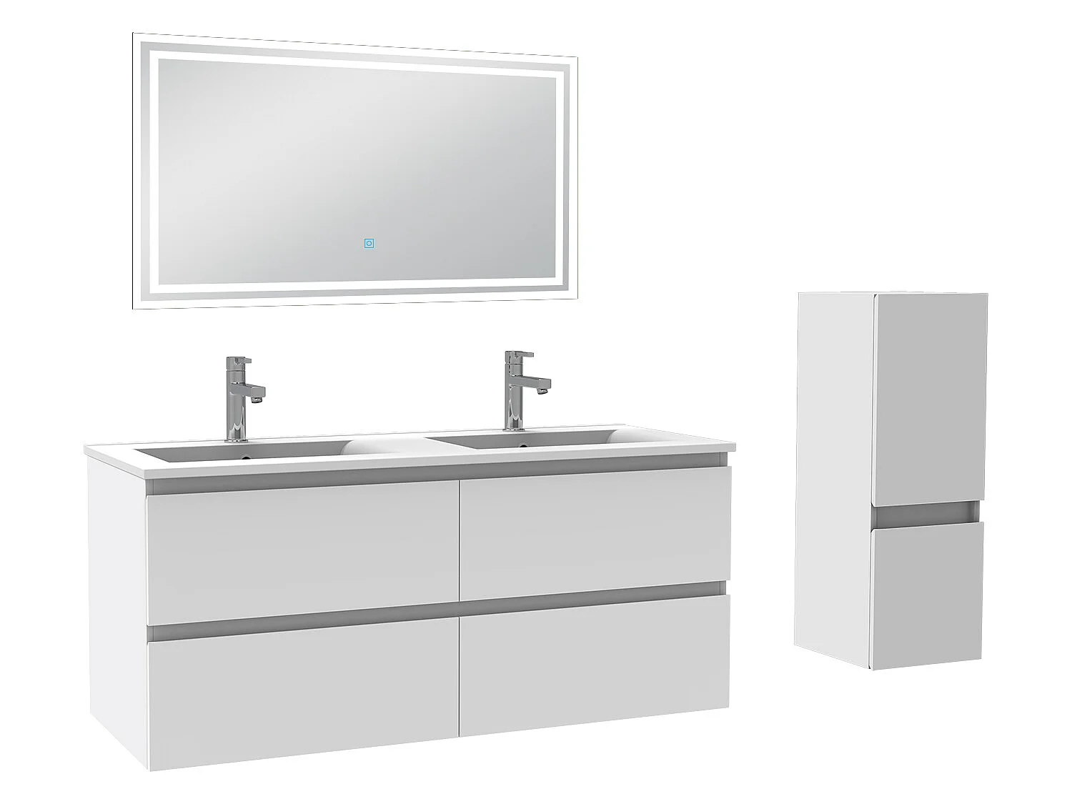 Ensemble meubles Salle de Bain 120cm 4pcs vasque + colonne + miroir LED Blanc - Aica