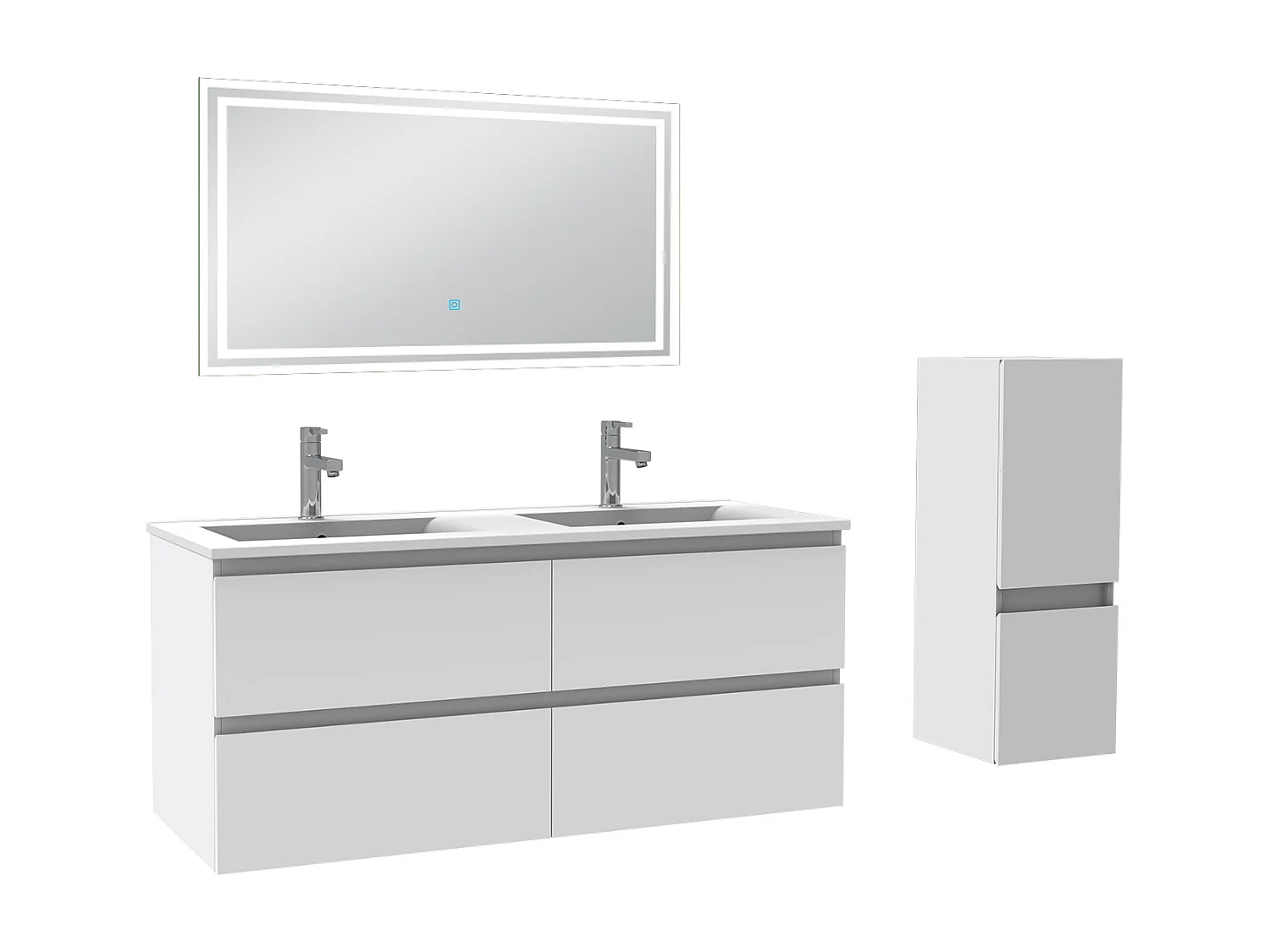Ensemble meubles Salle de Bain 120cm 4pcs vasque + colonne + miroir LED Blanc - Aica