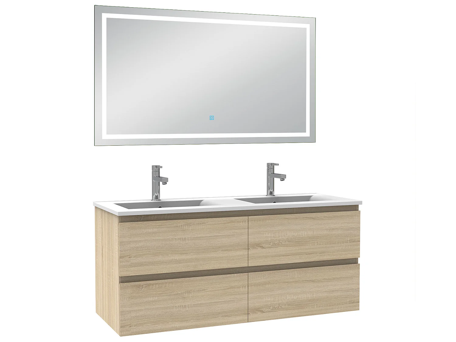 Ensemble meubles salle de bain 120cm double vasque + miroir Chêne Wotan, Aica