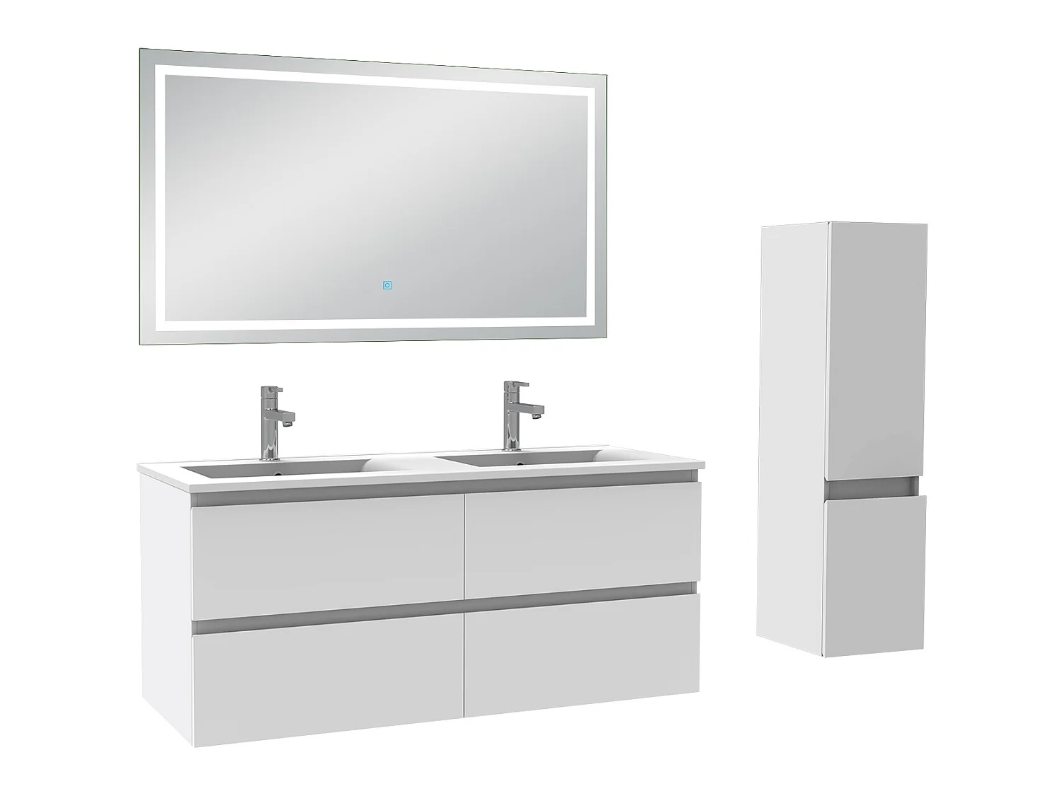 Ensemble meubles Salle de Bain 120cm vasque + colonne + miroir lumineux Blanc - Aica