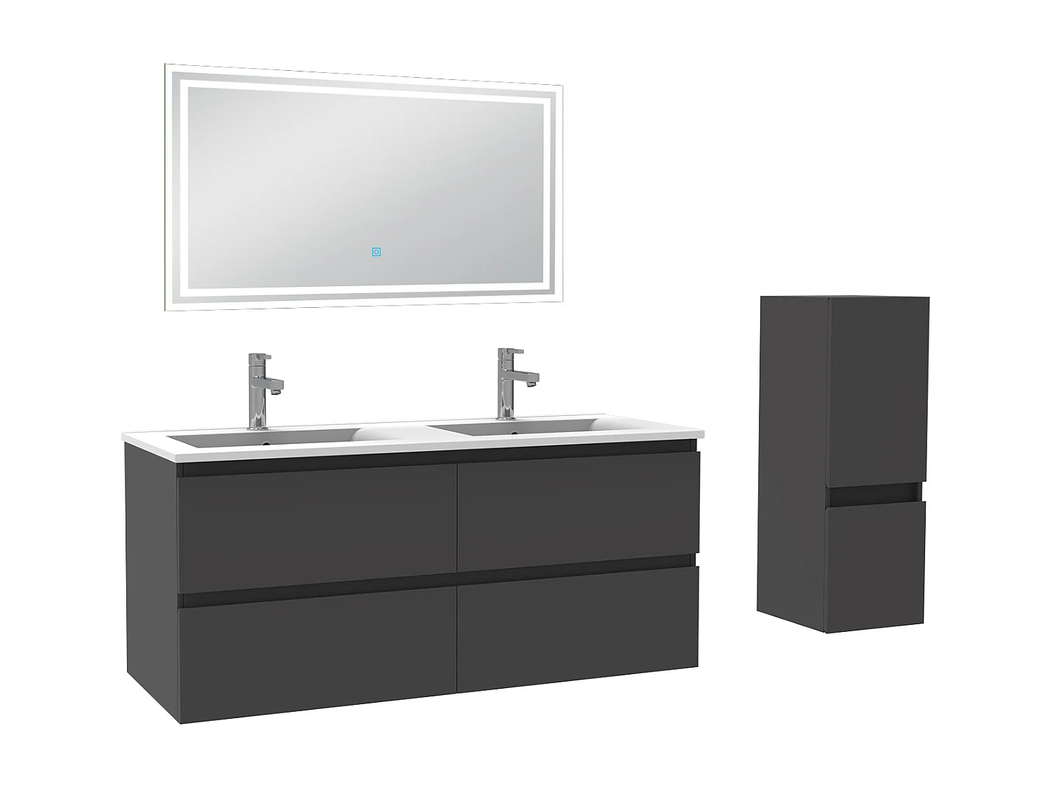 Ensemble meubles Salle de Bain 120cm 4pcs vasque + colonne + miroir LED Anthracite - Aica