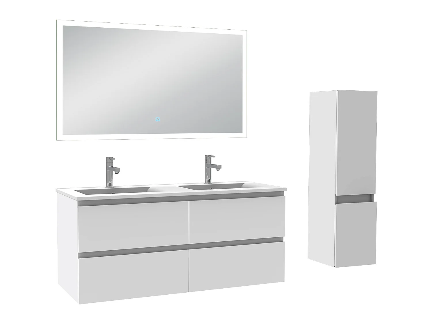 Meuble Salle de Bain 120cm vasque + colonne + miroir lumineux Blanc - Aica