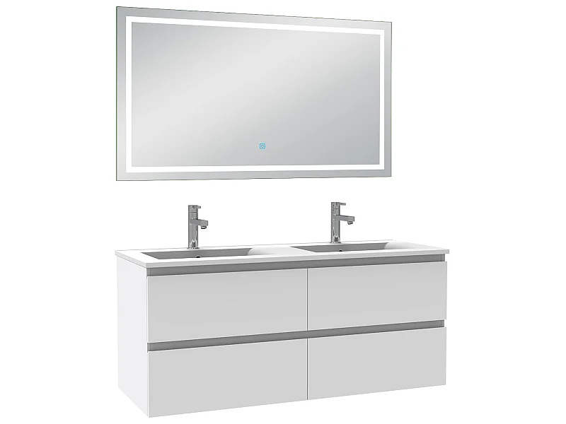 Ensemble meubles salle de bain 120cm double vasque + miroir Blanc, Aica