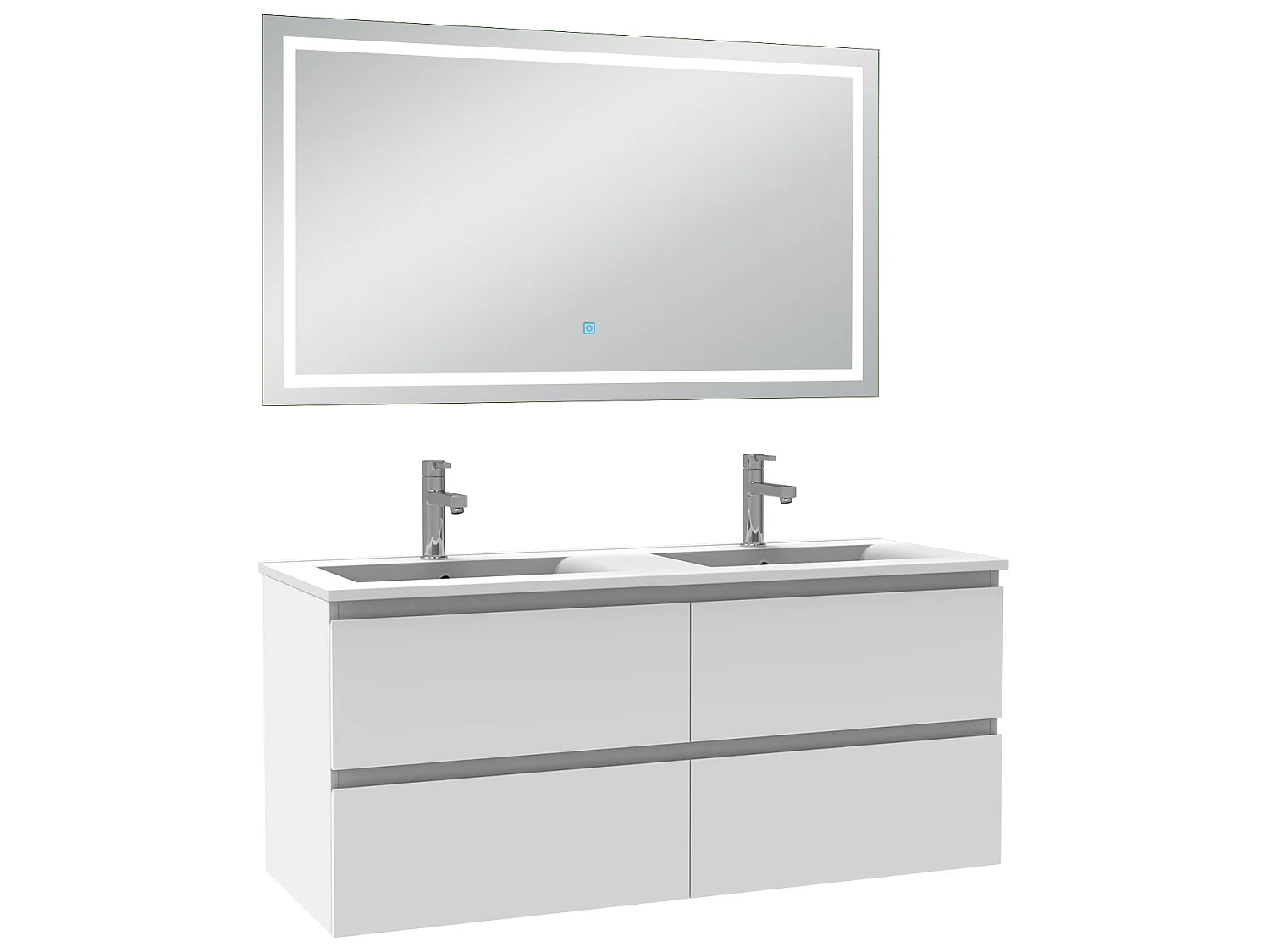 Ensemble meubles salle de bain 120cm double vasque + miroir Blanc, Aica