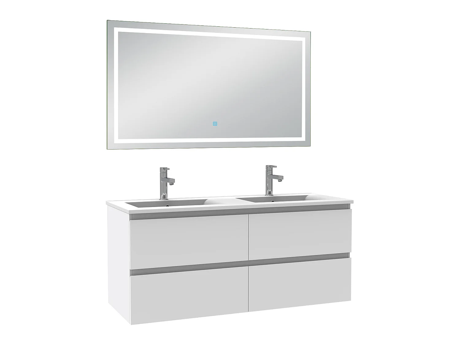 Ensemble meubles salle de bain 120cm double vasque + miroir Blanc, Aica