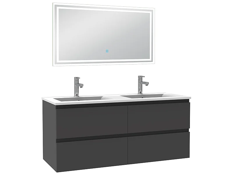 Meubles double vasque l.120 x H.52 x P.46cm, meuble acve miroir Anthracite, Aica