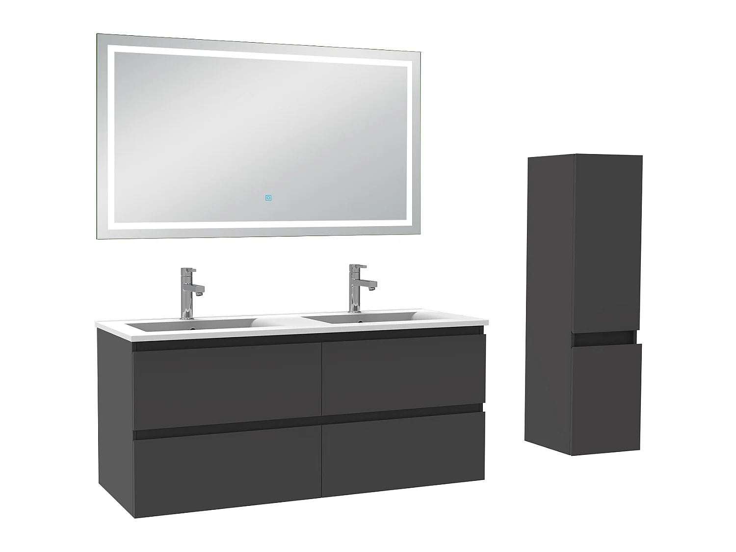 Ensemble meubles Salle de Bain 120cm vasque + colonne + miroir lumineux Anthracite - Aica