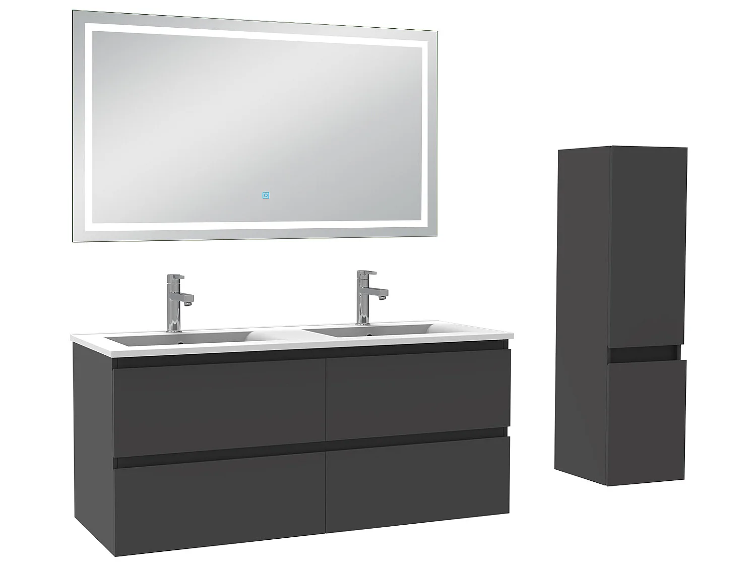Ensemble meubles Salle de Bain 120cm vasque + colonne + miroir lumineux Anthracite - Aica