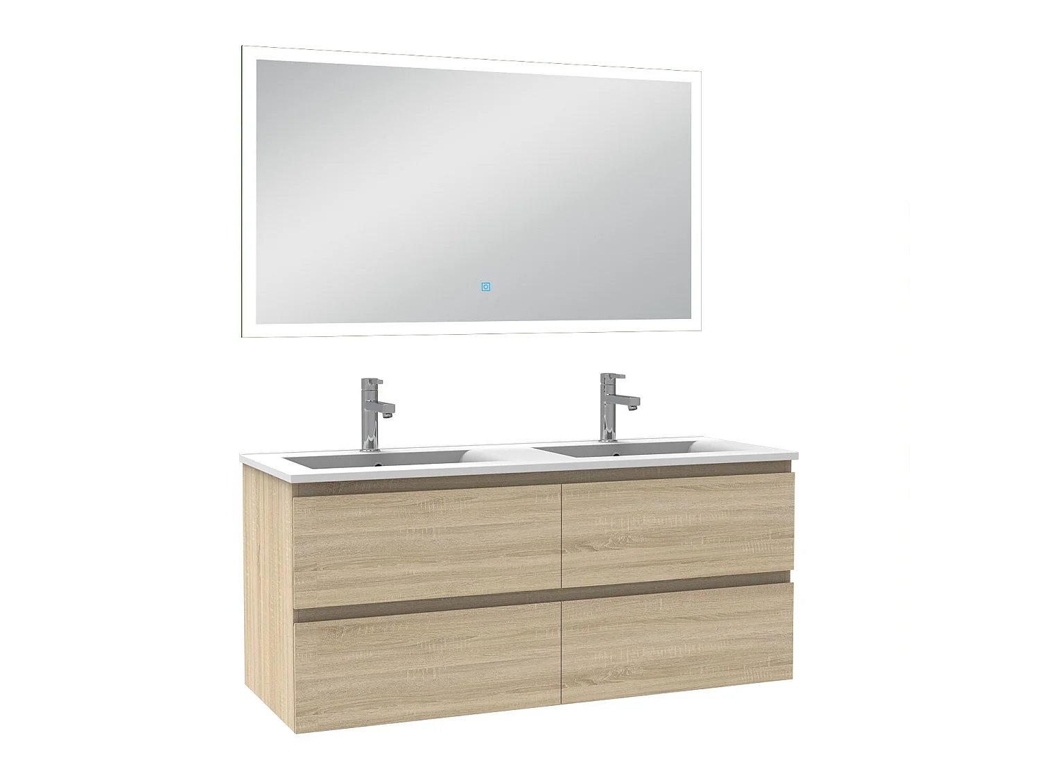 Ensemble meubles salle de bain 3pcs 120cm double vasque + miroir Chêne Wotan, Aica