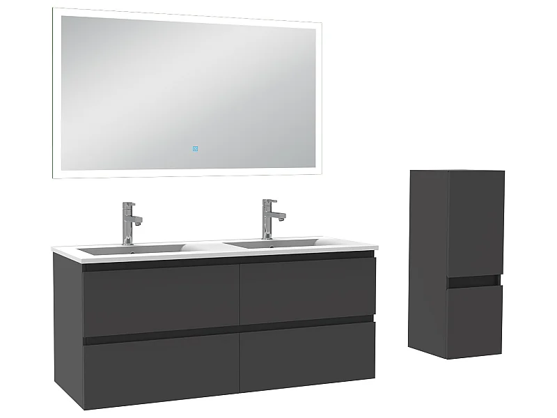 Ensemble meubles Salle de Bain 120cm vasque + colonne + miroir LED Anthracite - Aica