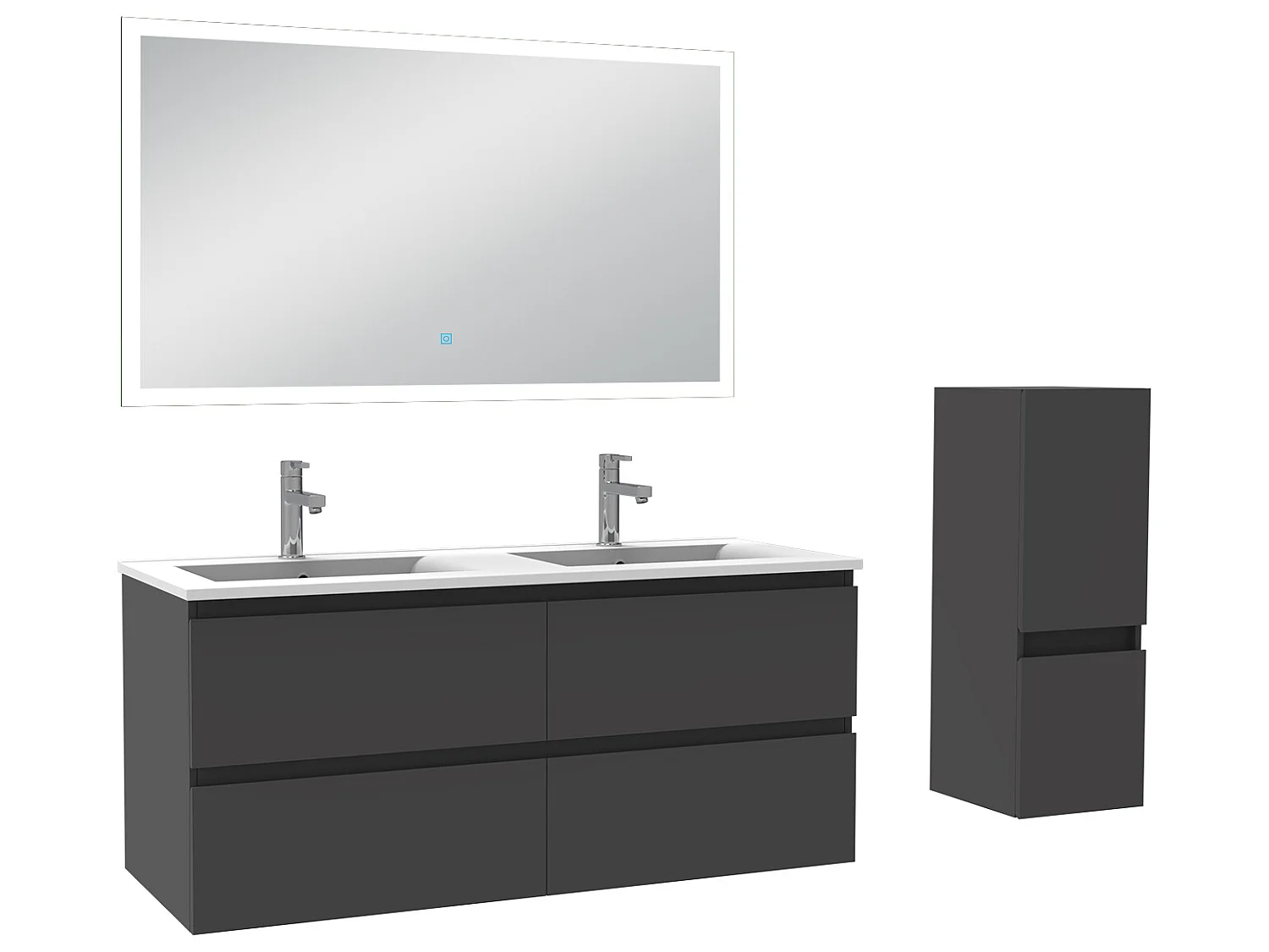 Ensemble meubles Salle de Bain 120cm vasque + colonne + miroir LED Anthracite - Aica