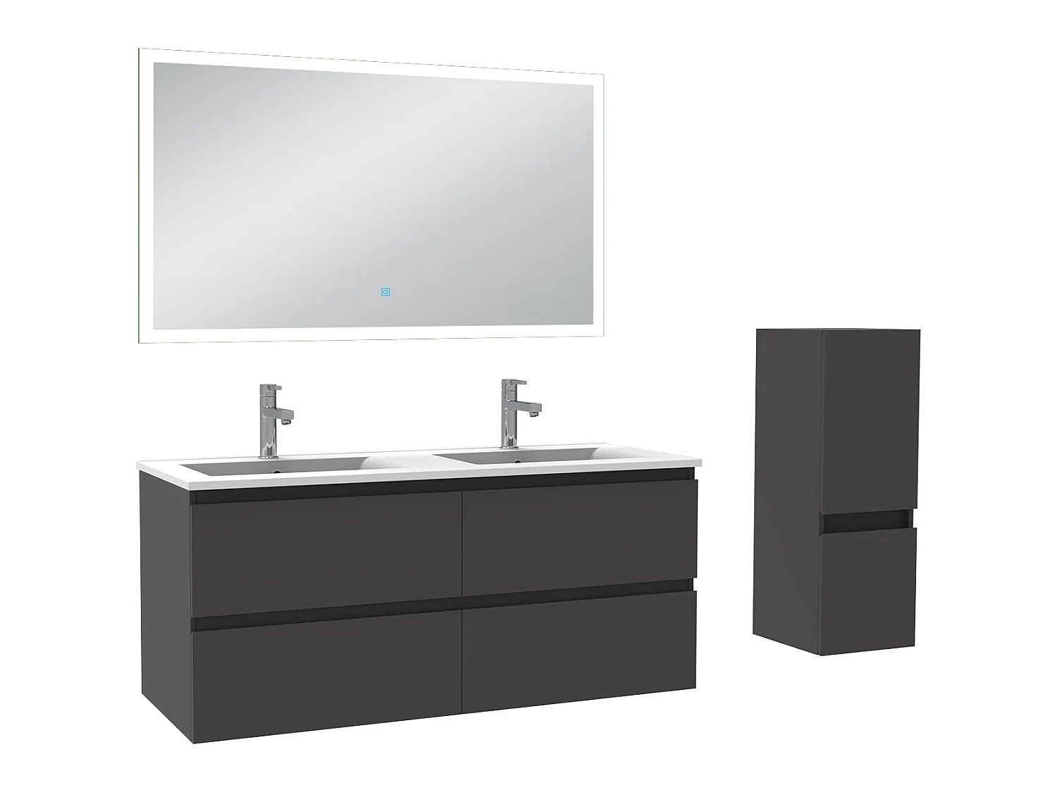 Ensemble meubles Salle de Bain 120cm vasque + colonne + miroir LED Anthracite - Aica