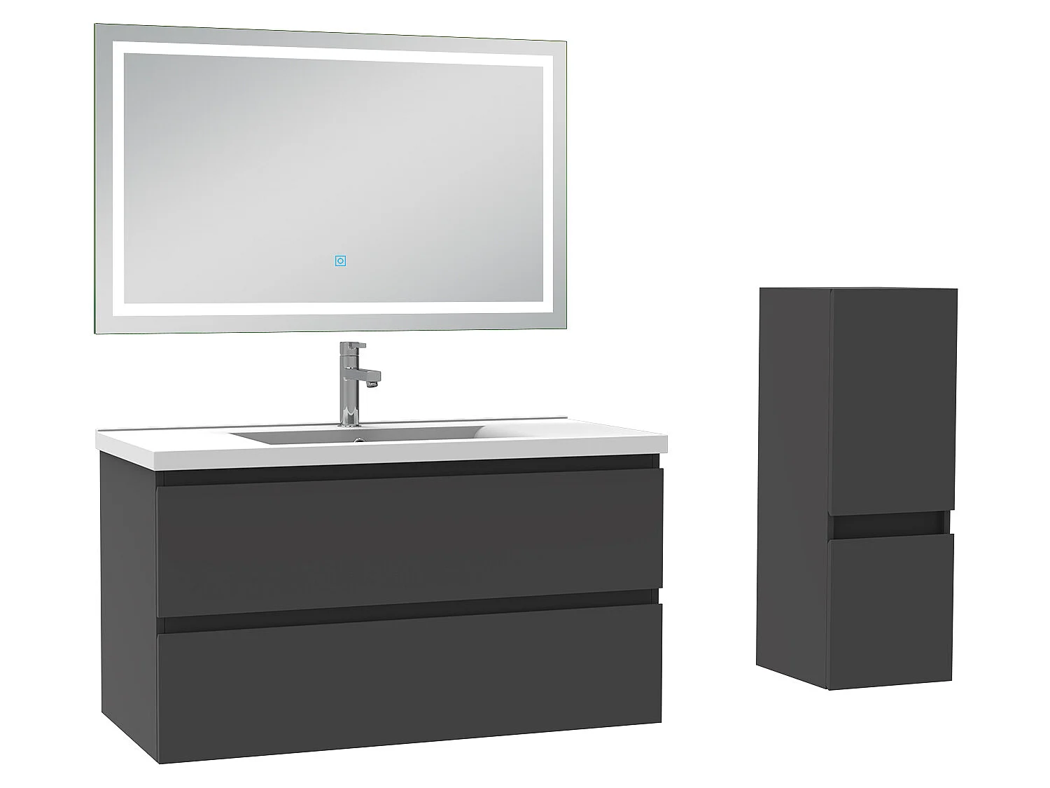Ensemble meubles Salle de Bain 100cm 4pcs vasque et colonne et miroir LED Anthracite - Aica